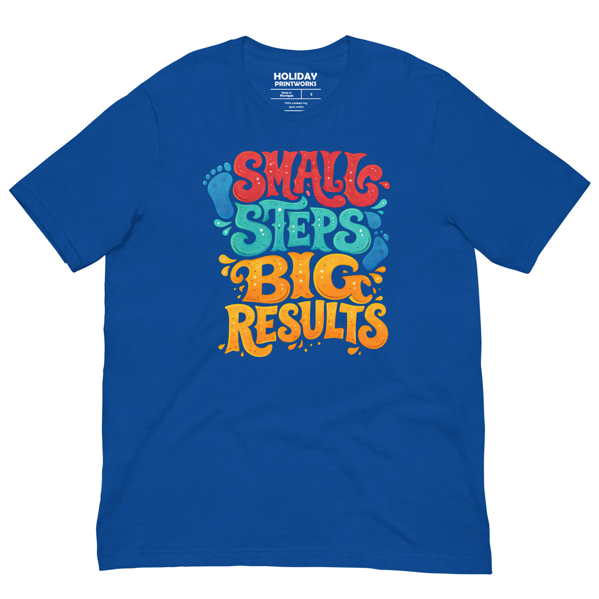 Back/detail view of Small Steps Big Results – Unisex Staple T-Shirt (Motivation Quote) graphic T-shirt