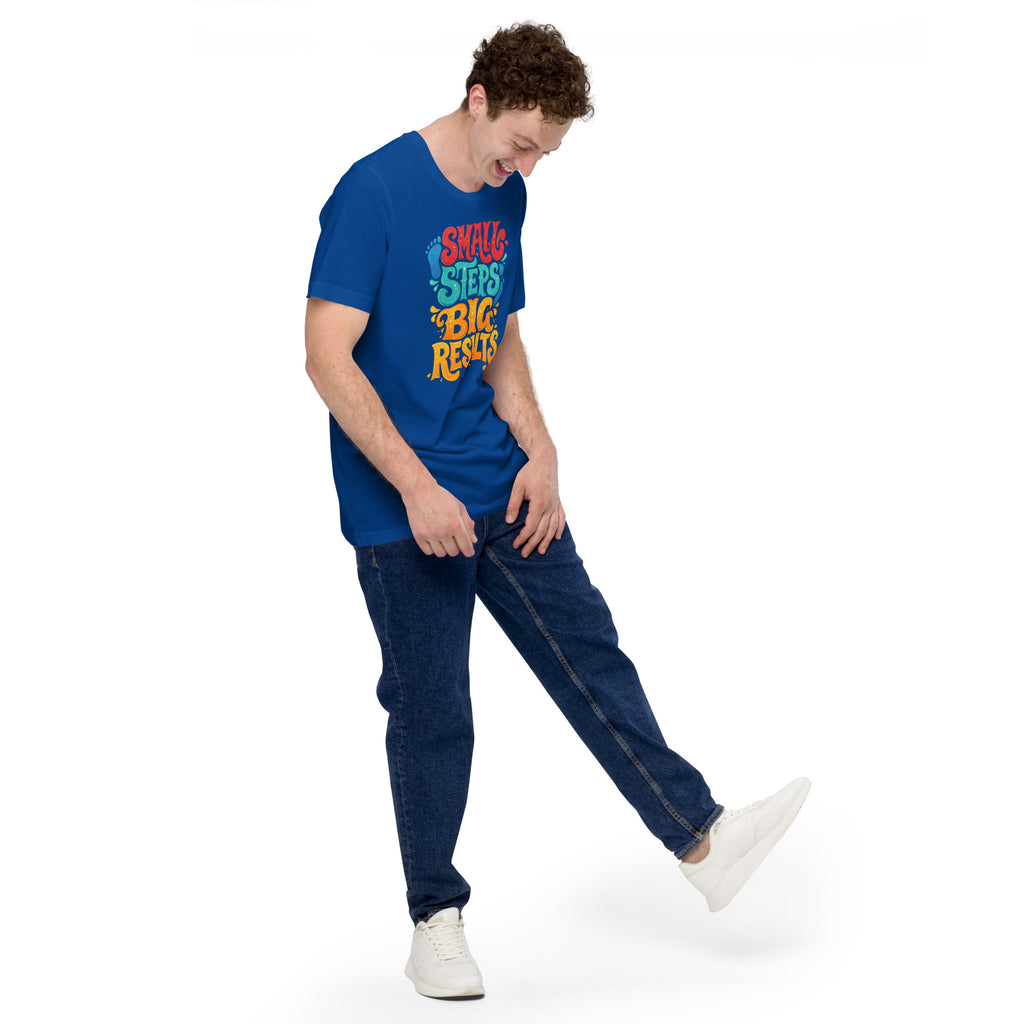Back/detail view of Small Steps Big Results – Unisex Staple T-Shirt (Motivation Quote) graphic T-shirt