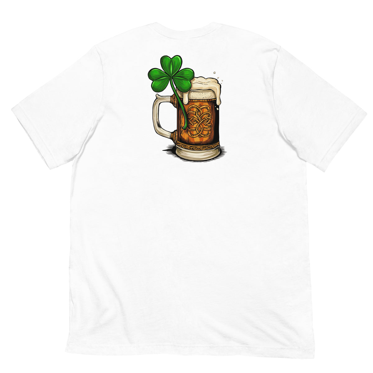 Back/detail view of HERE FOR THE BEER 🍀 Front + Back St. Paddy’s Tee Unisex t-shirt graphic T-shirt
