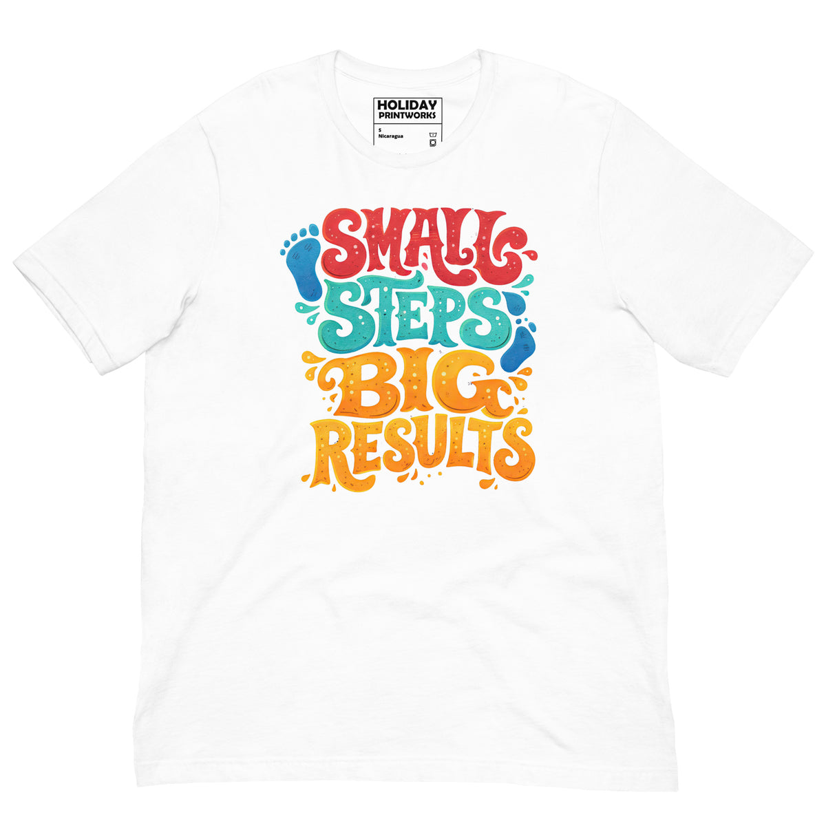 Back/detail view of Small Steps Big Results – Unisex Staple T-Shirt (Motivation Quote) graphic T-shirt