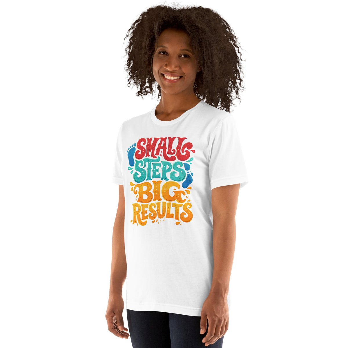 Back/detail view of Small Steps Big Results – Unisex Staple T-Shirt (Motivation Quote) graphic T-shirt