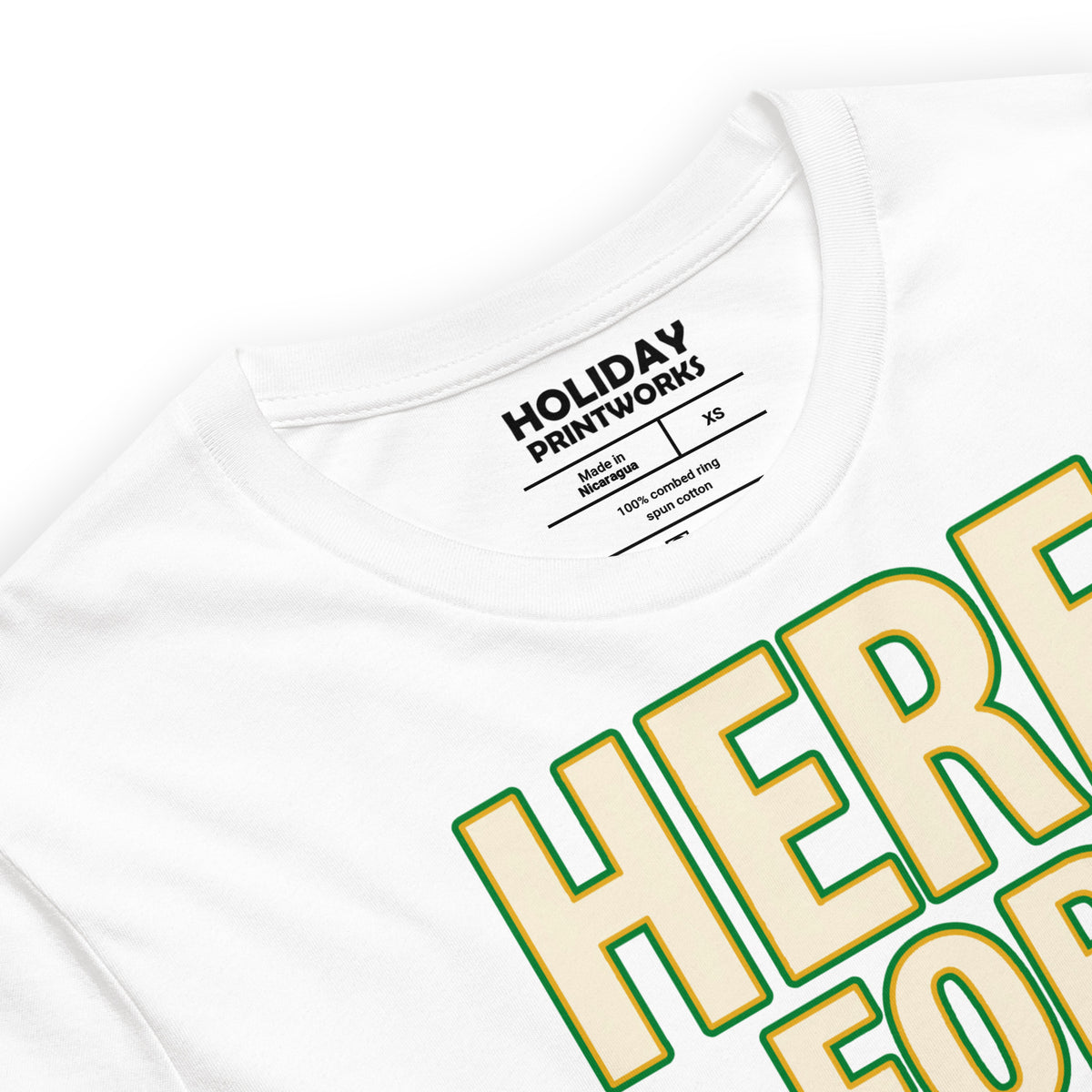 Back/detail view of HERE FOR THE BEER 🍀 Front + Back St. Paddy’s Tee Unisex t-shirt graphic T-shirt