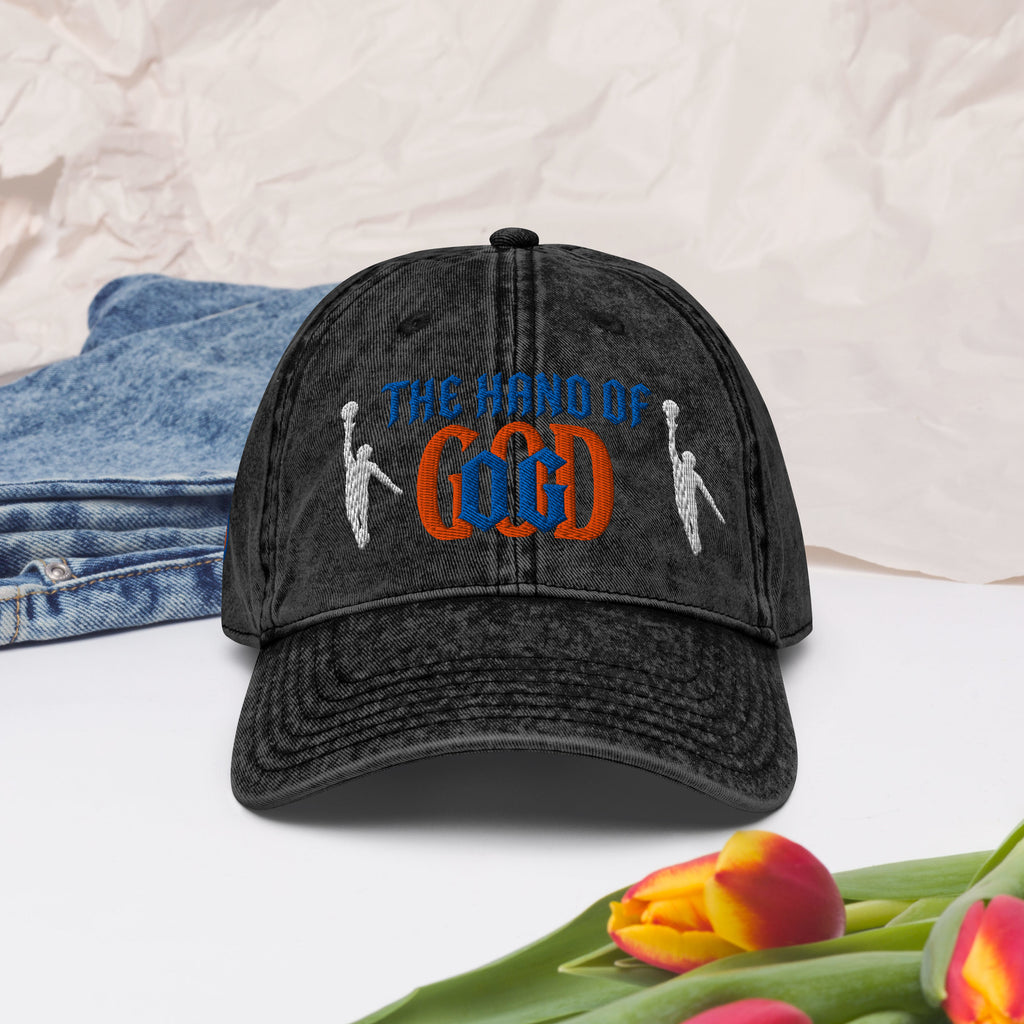 Back/detail view of The Hand of God NYC 26 Vintage Cotton Twill Cap hat