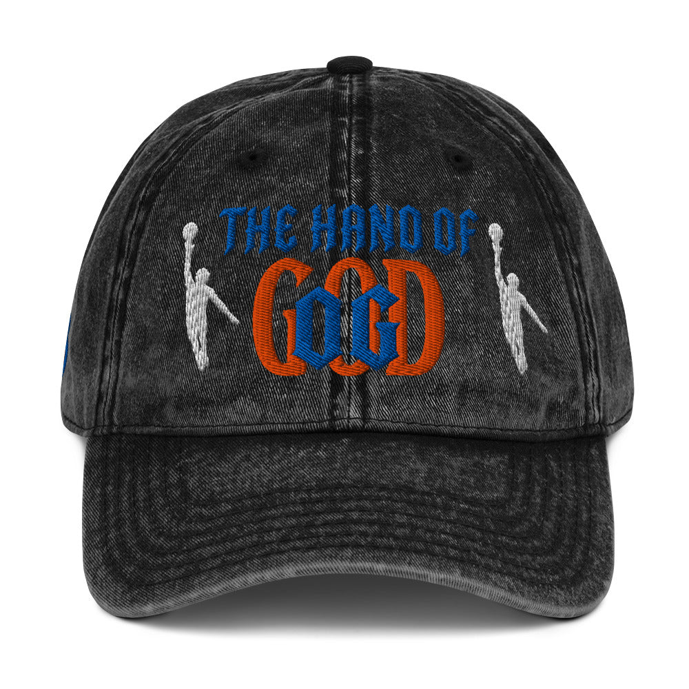 Front/product view of The Hand of God NYC 26 Vintage Cotton Twill Cap hat