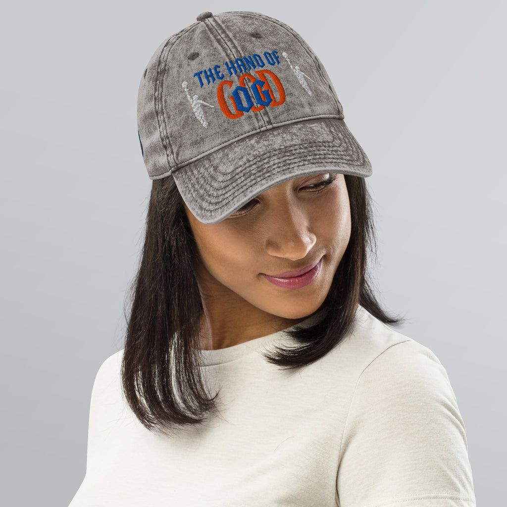 Back/detail view of The Hand of God NYC 26 Vintage Cotton Twill Cap hat
