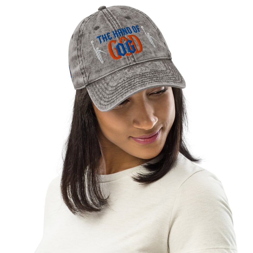 Back/detail view of The Hand of God NYC 26 Vintage Cotton Twill Cap hat
