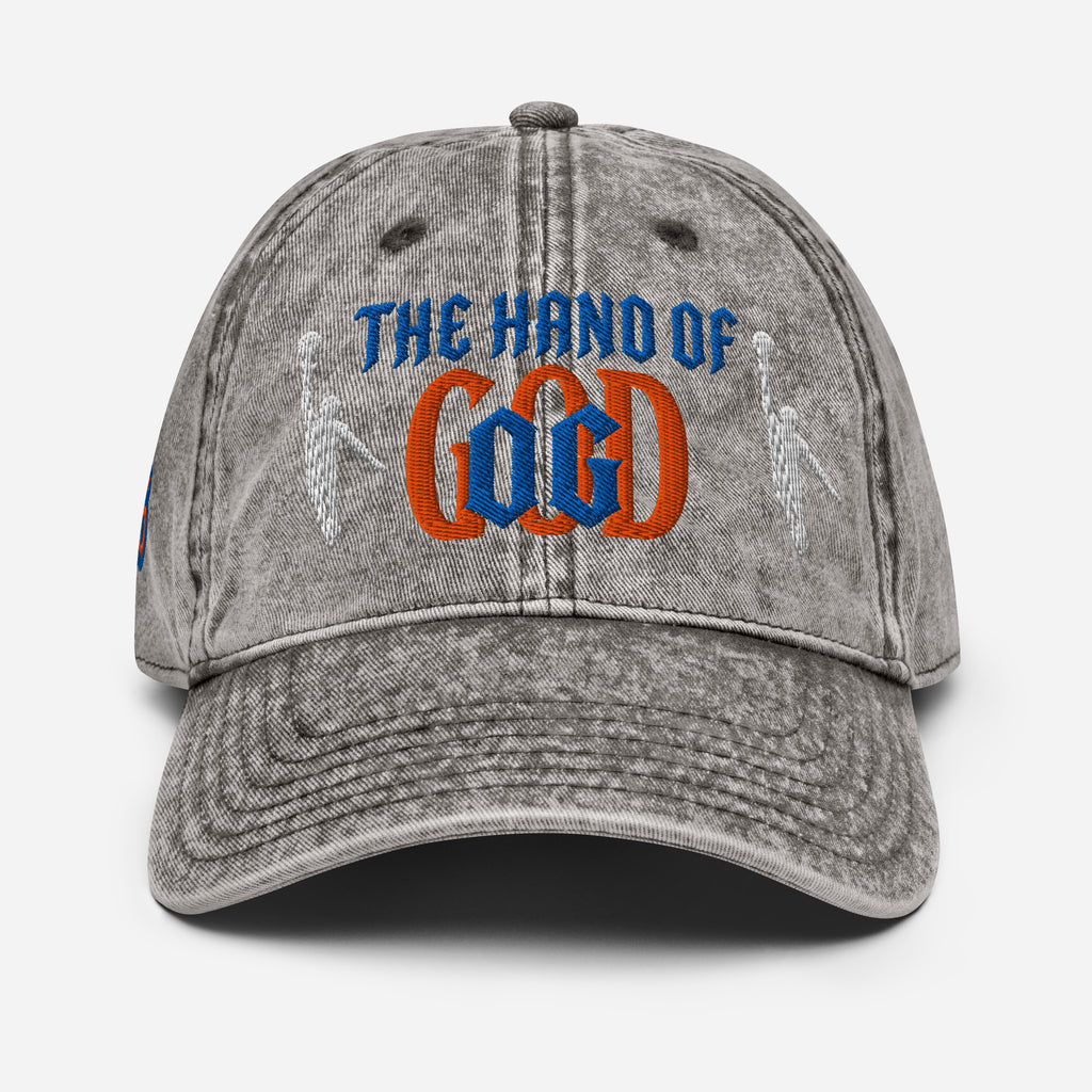 Back/detail view of The Hand of God NYC 26 Vintage Cotton Twill Cap hat