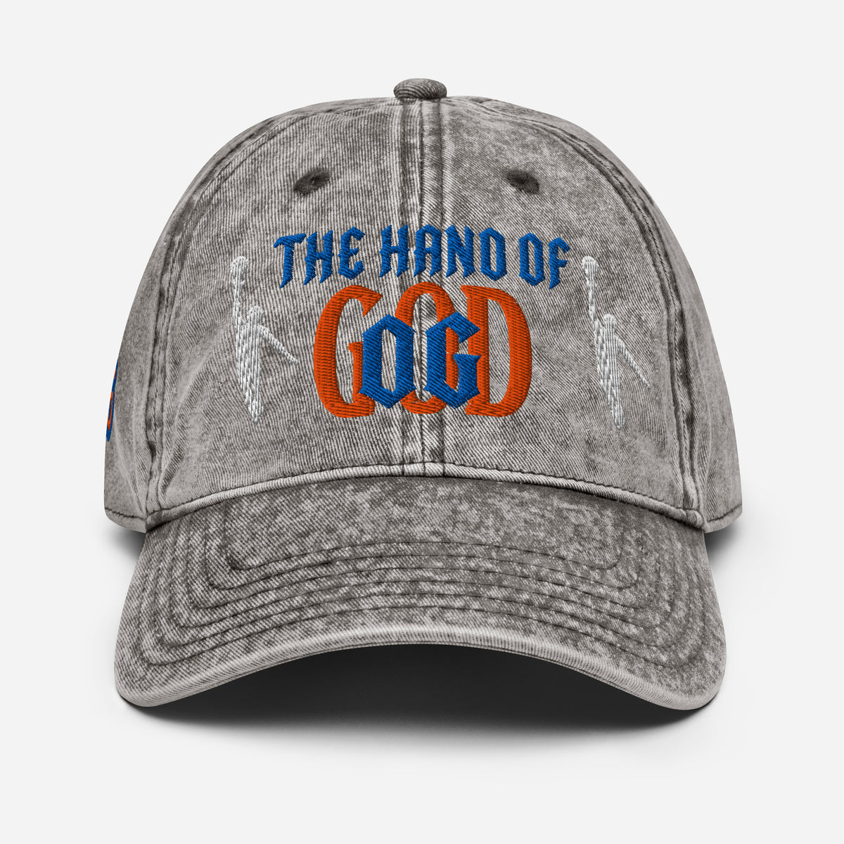 Back/detail view of The Hand of God NYC 26 Vintage Cotton Twill Cap hat