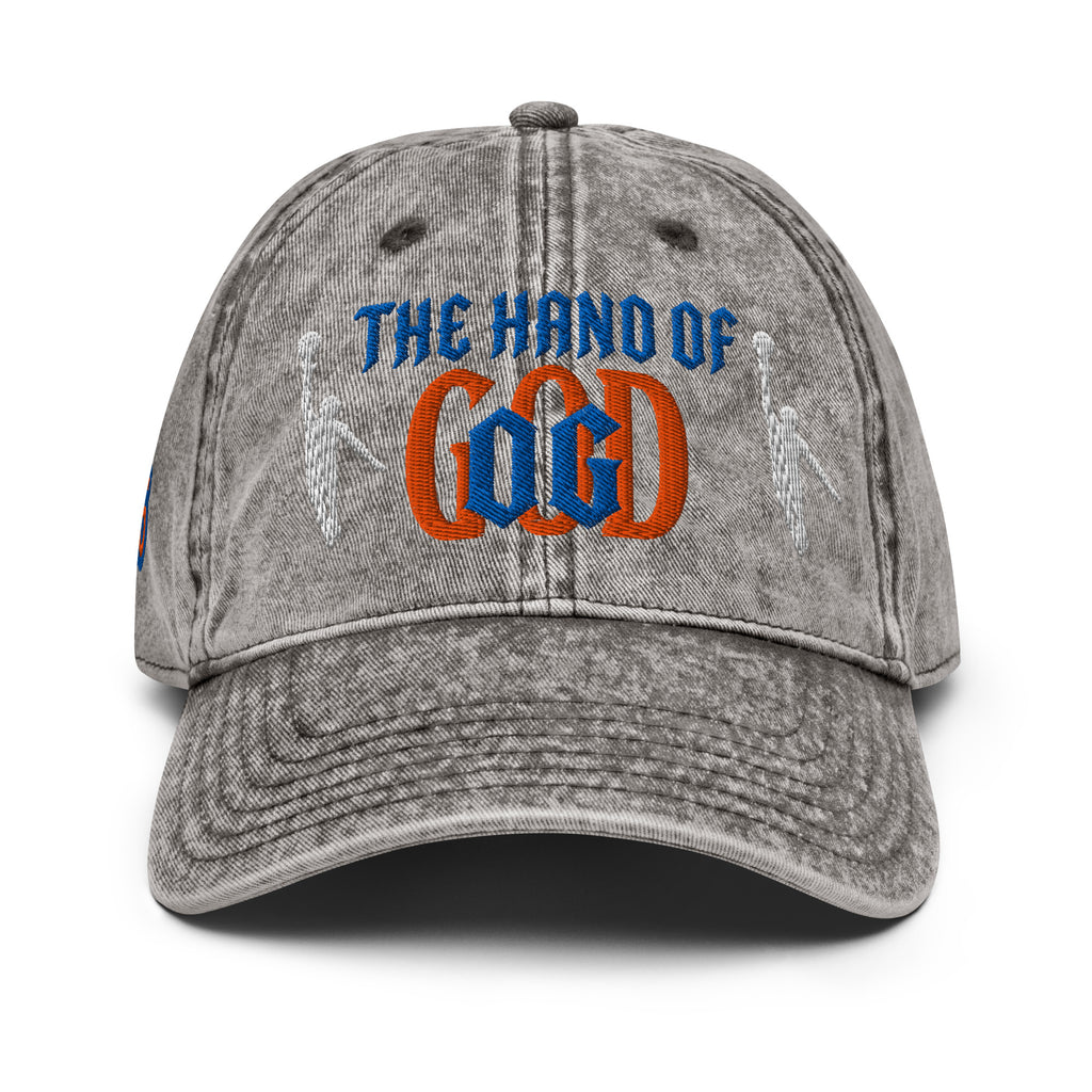 Back/detail view of The Hand of God NYC 26 Vintage Cotton Twill Cap hat