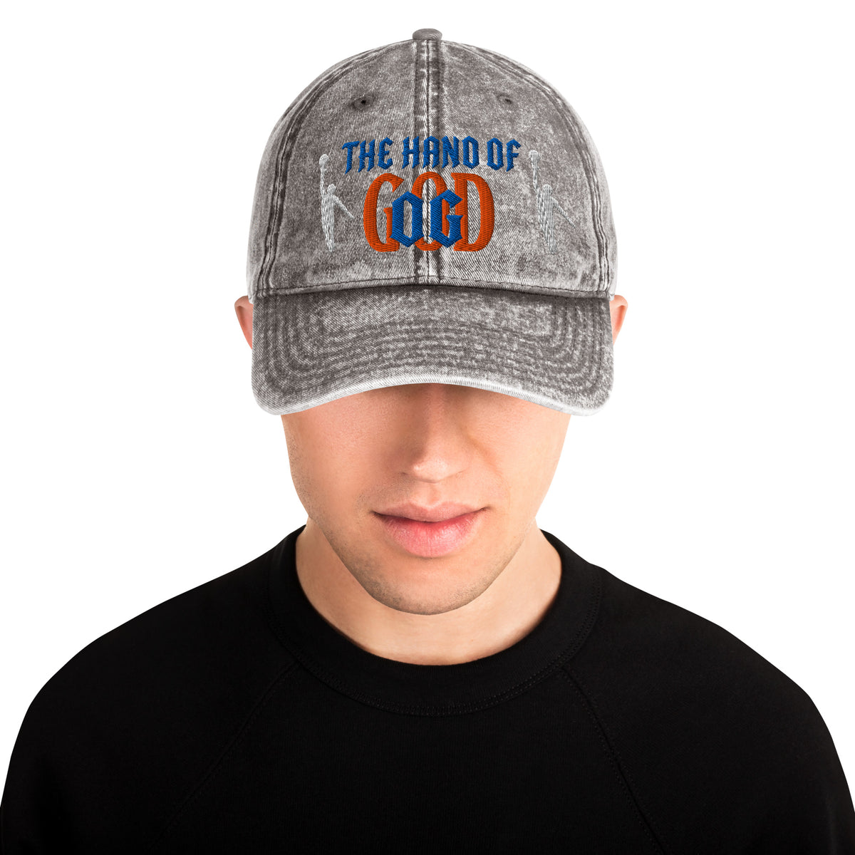 Back/detail view of The Hand of God NYC 26 Vintage Cotton Twill Cap hat