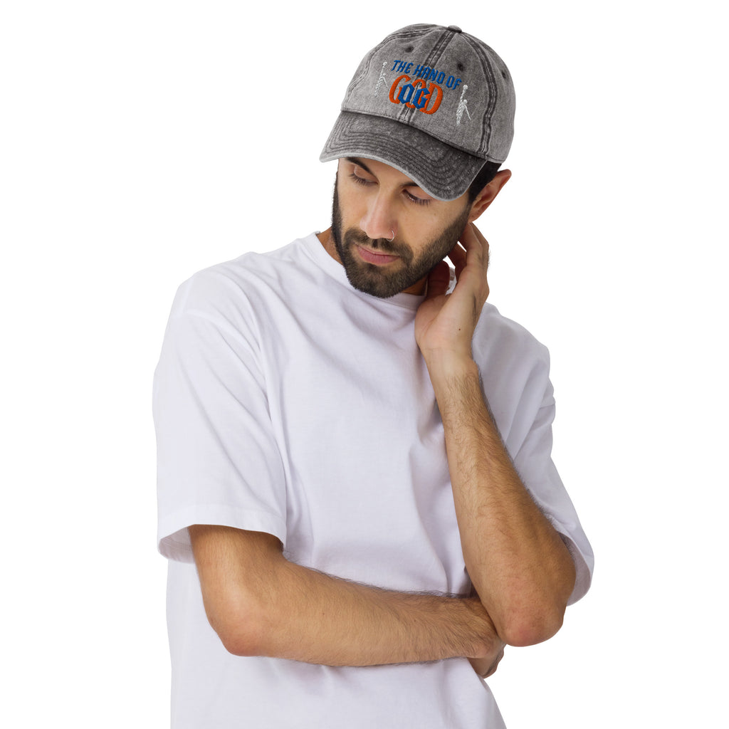 Back/detail view of The Hand of God NYC 26 Vintage Cotton Twill Cap hat