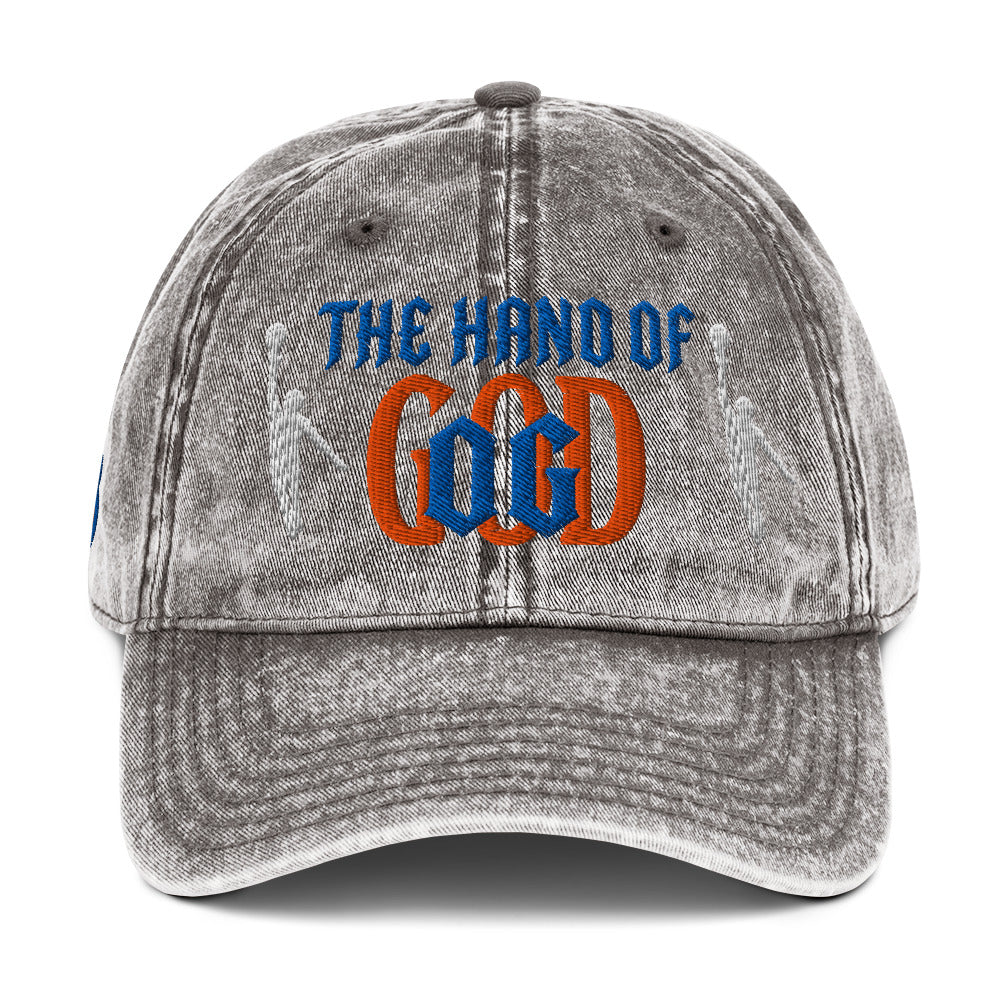 Back/detail view of The Hand of God NYC 26 Vintage Cotton Twill Cap hat