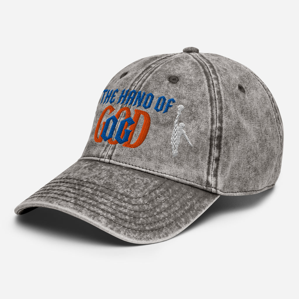 Back/detail view of The Hand of God NYC 26 Vintage Cotton Twill Cap hat
