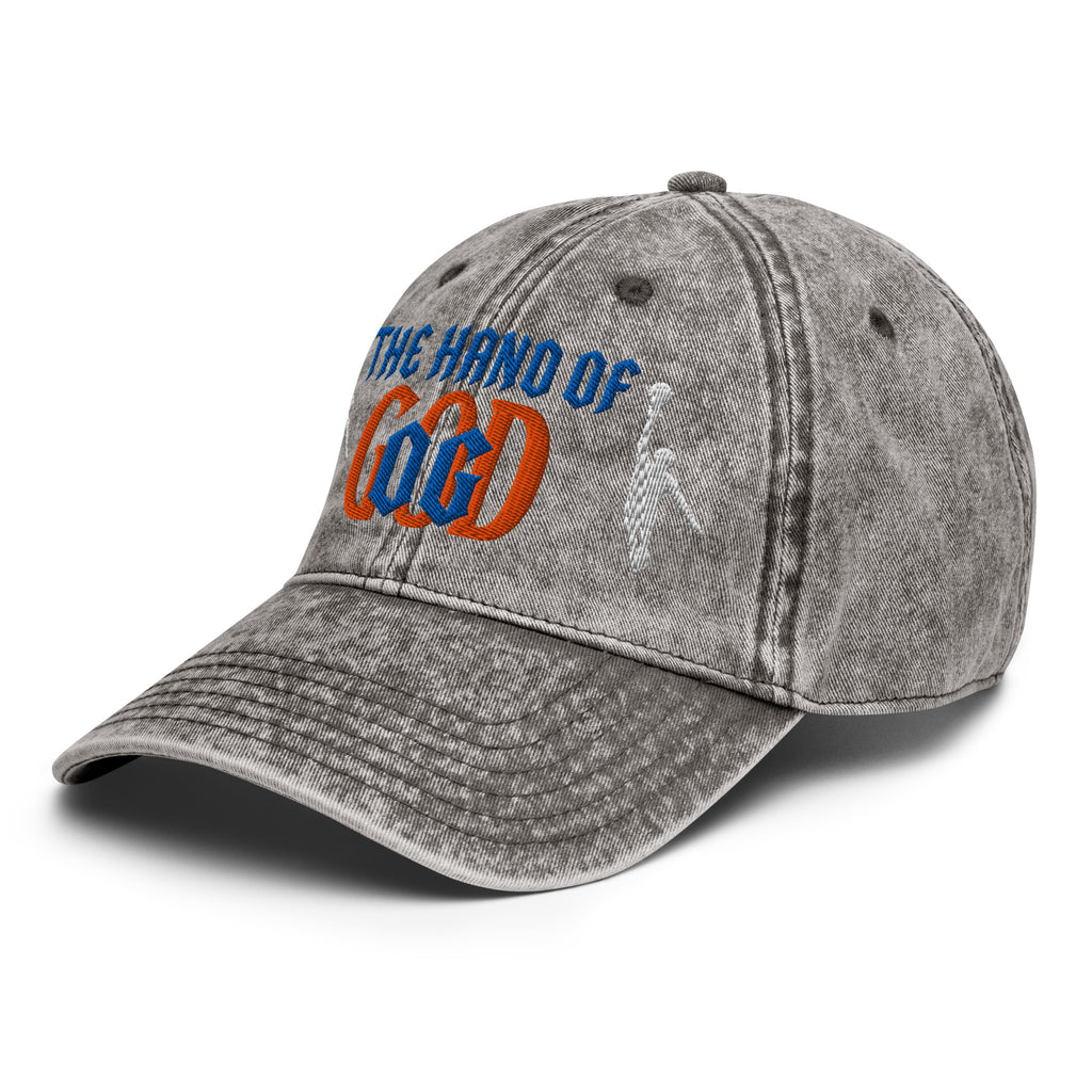 Back/detail view of The Hand of God NYC 26 Vintage Cotton Twill Cap hat
