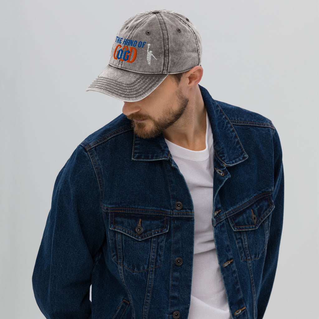 Back/detail view of The Hand of God NYC 26 Vintage Cotton Twill Cap hat