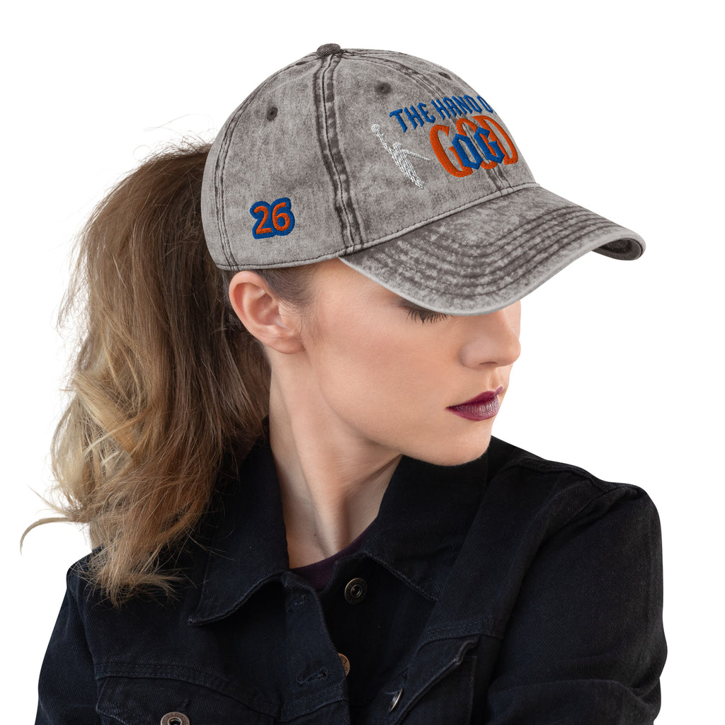Back/detail view of The Hand of God NYC 26 Vintage Cotton Twill Cap hat
