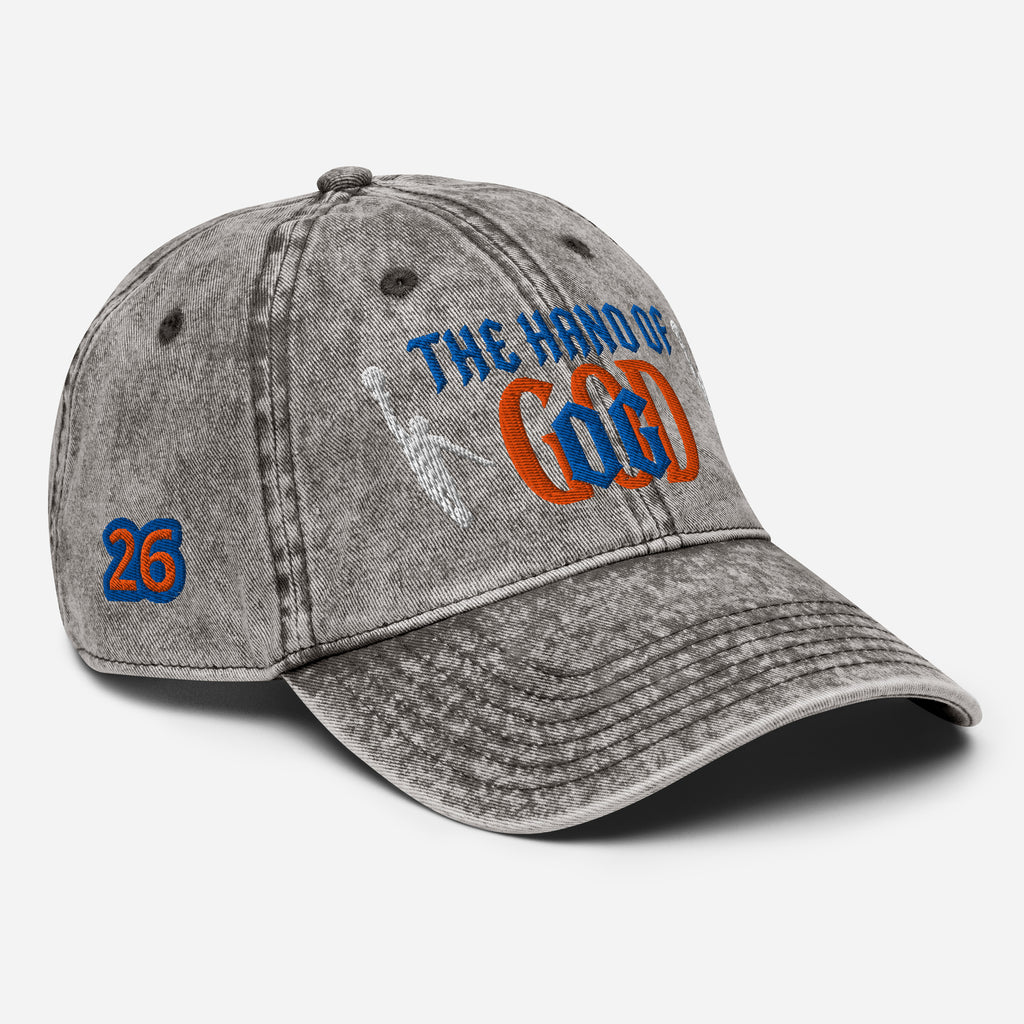 Back/detail view of The Hand of God NYC 26 Vintage Cotton Twill Cap hat