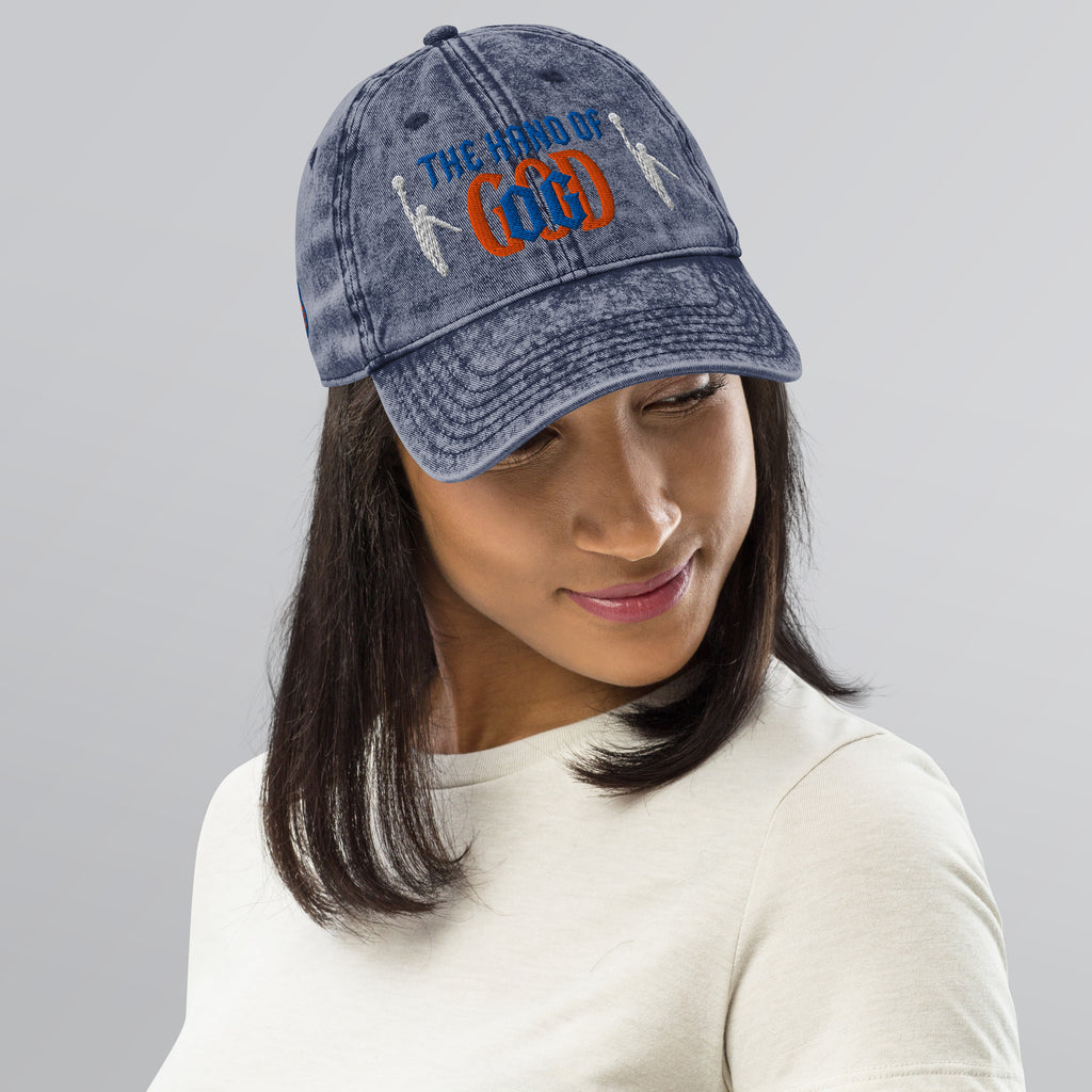 Back/detail view of The Hand of God NYC 26 Vintage Cotton Twill Cap hat