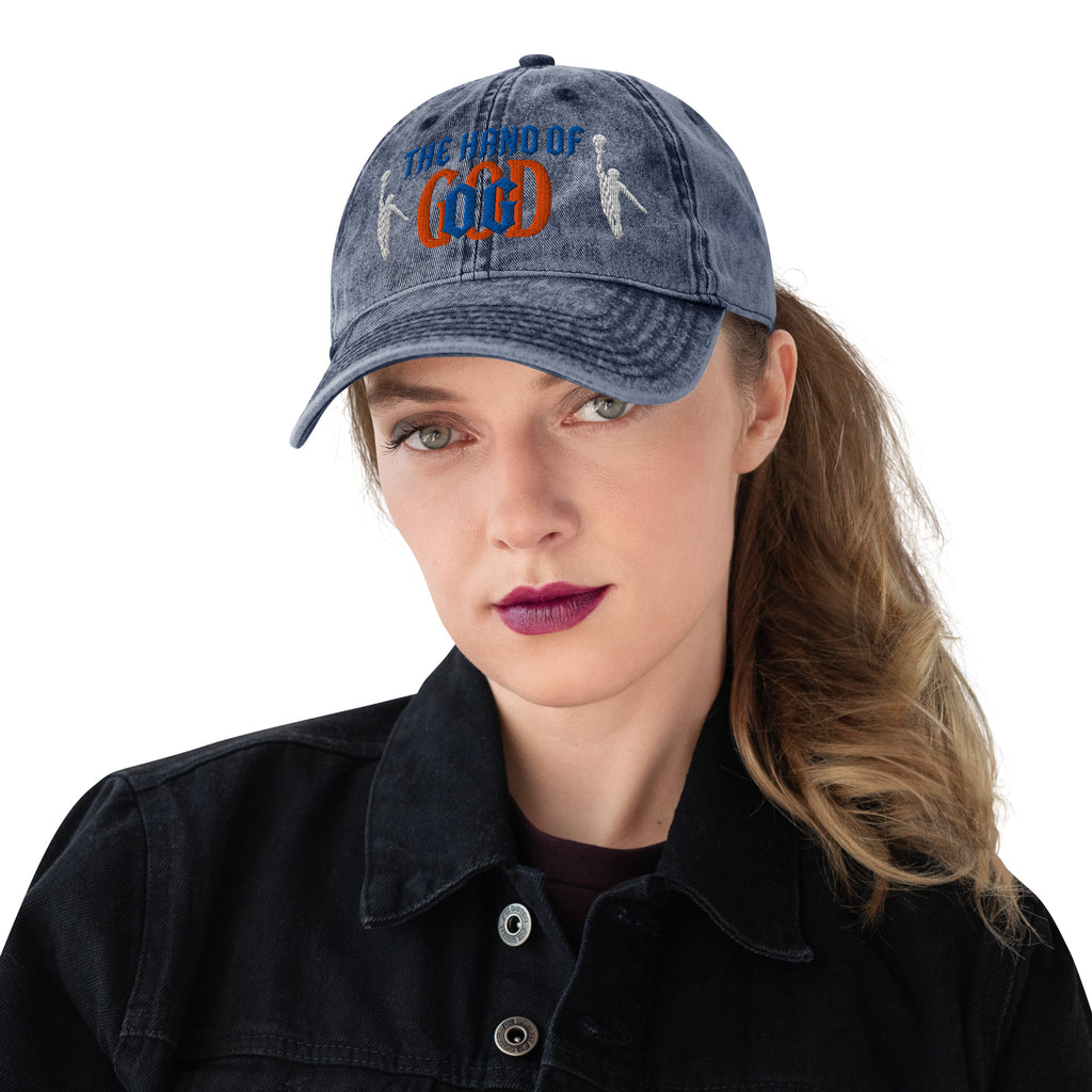 Back/detail view of The Hand of God NYC 26 Vintage Cotton Twill Cap hat