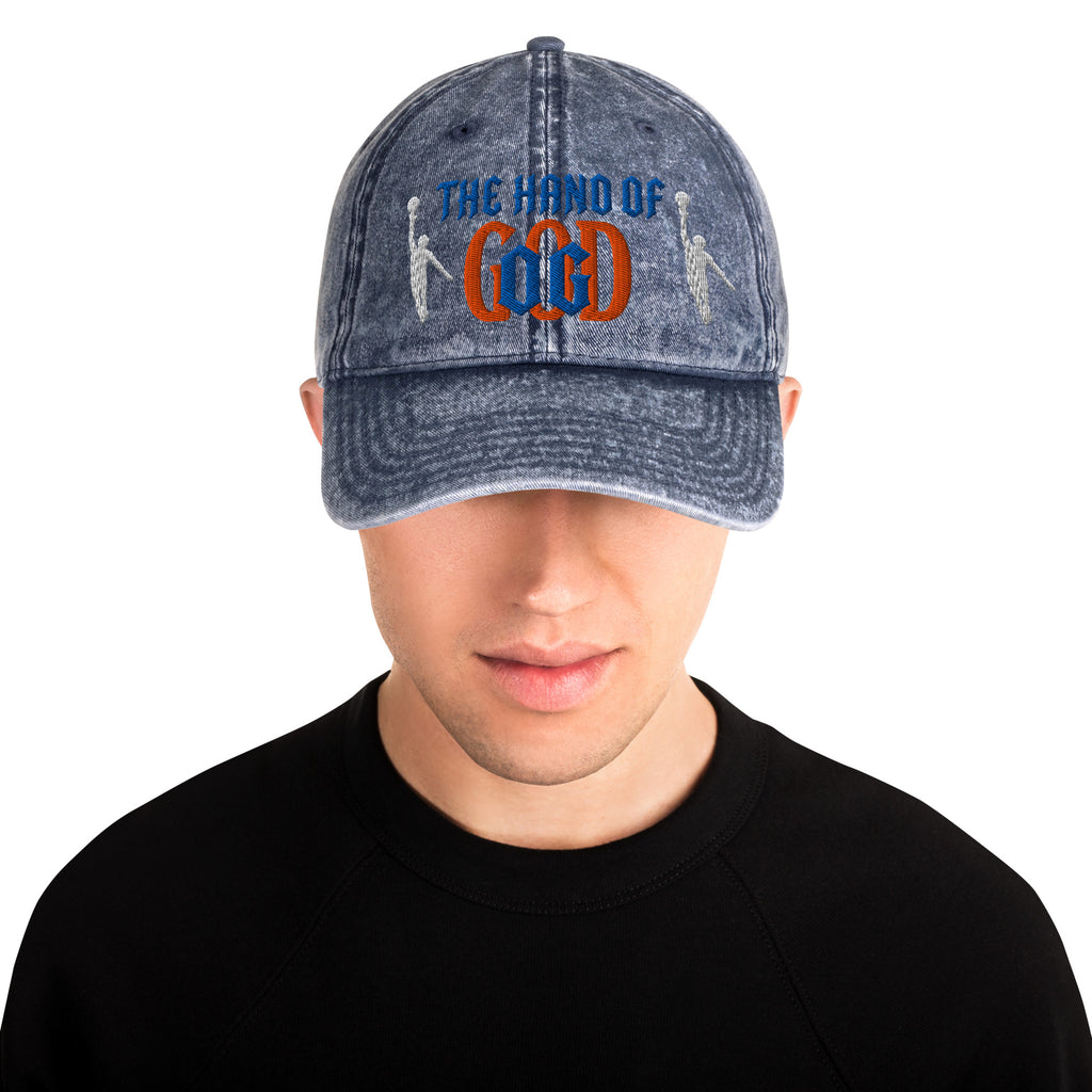 Back/detail view of The Hand of God NYC 26 Vintage Cotton Twill Cap hat