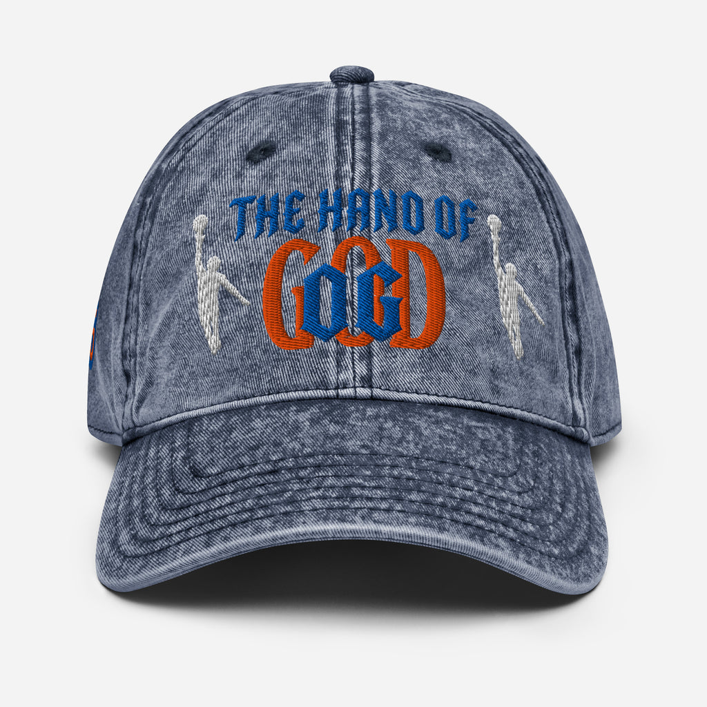 Back/detail view of The Hand of God NYC 26 Vintage Cotton Twill Cap hat