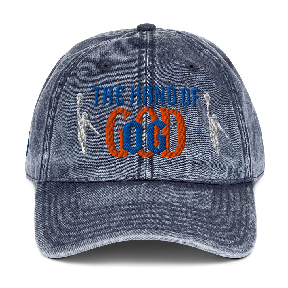 Back/detail view of The Hand of God NYC 26 Vintage Cotton Twill Cap hat