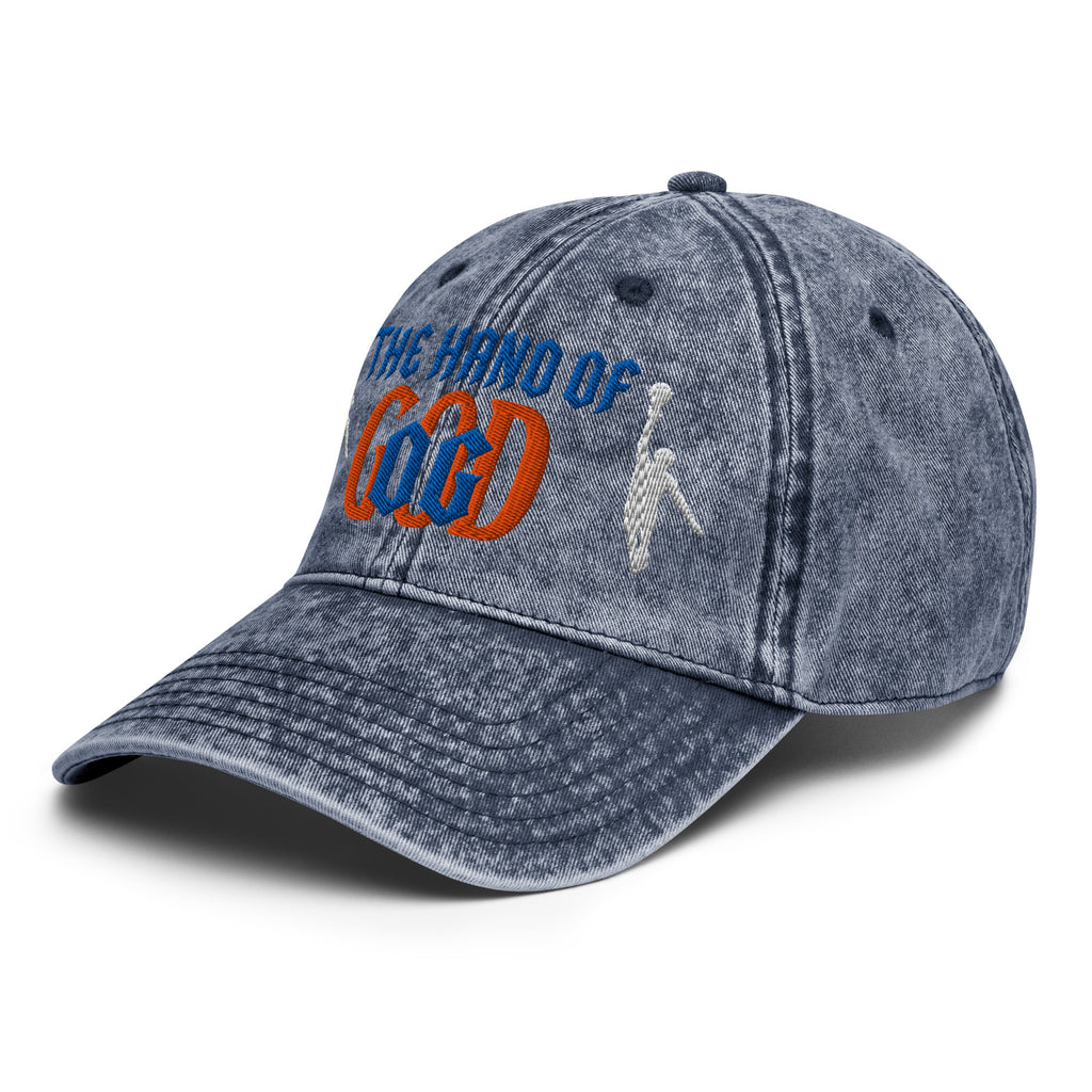 Back/detail view of The Hand of God NYC 26 Vintage Cotton Twill Cap hat