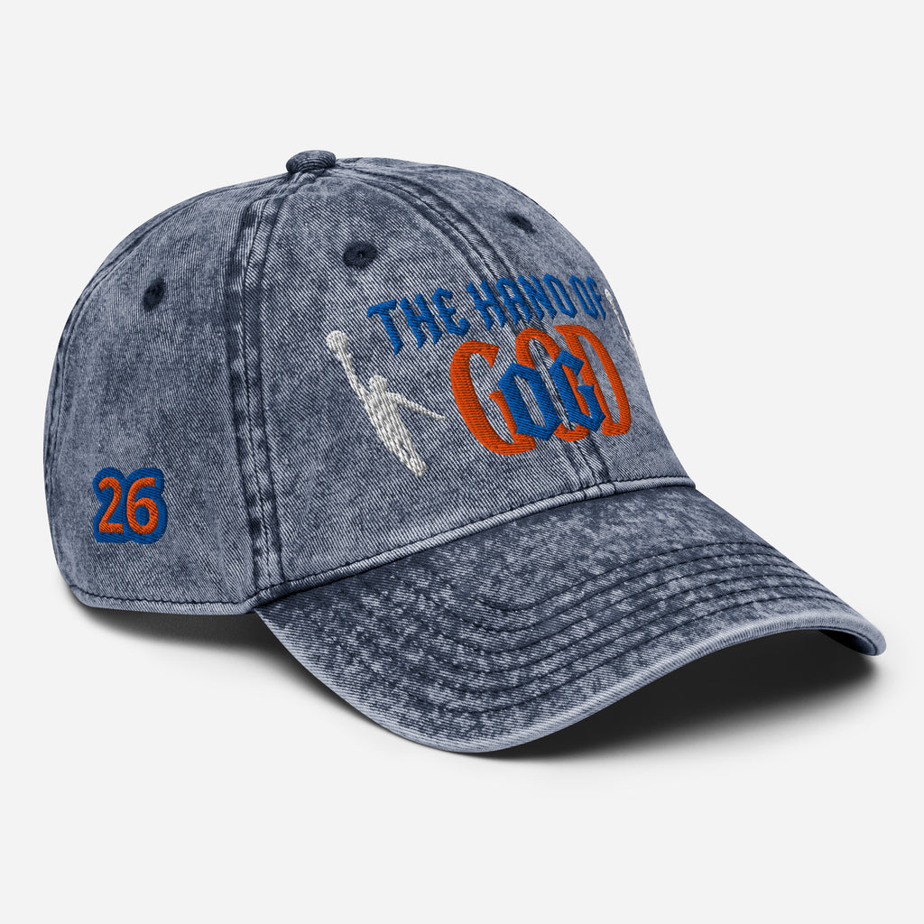 Back/detail view of The Hand of God NYC 26 Vintage Cotton Twill Cap hat