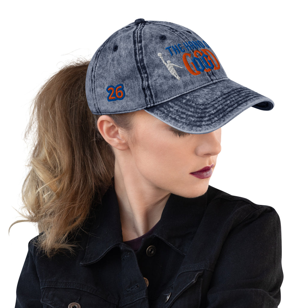 Back/detail view of The Hand of God NYC 26 Vintage Cotton Twill Cap hat