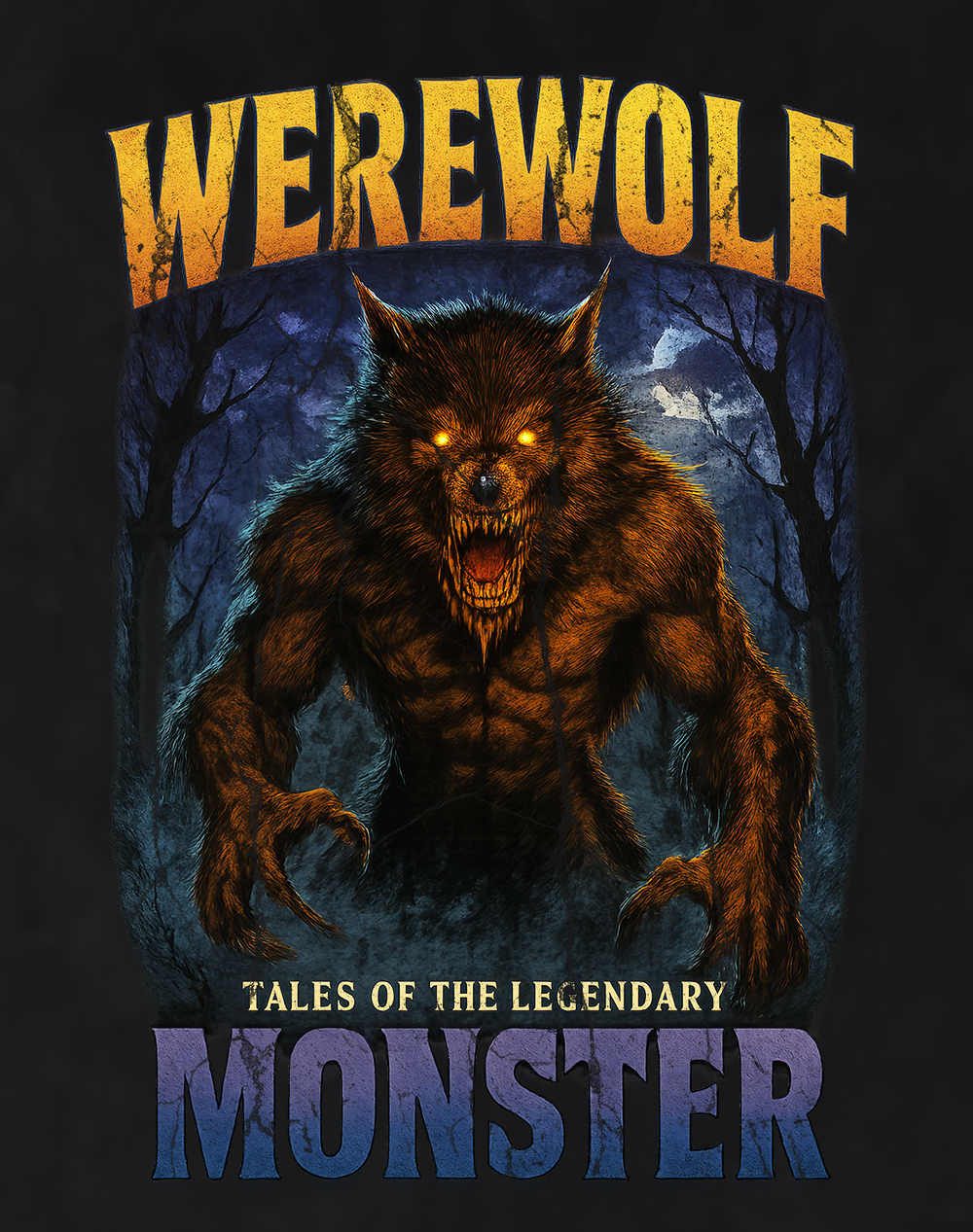 Back/detail view of Werewolf 90s Bootleg Vintage Oversized T-Shirt graphic T-shirt