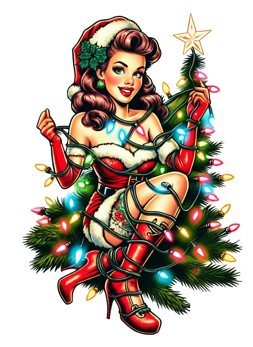 Back/detail view of Retro Mrs. Claus Pin-Up Lights – Women’s Micro Rib Raglan Baby Tee graphic T-shirt