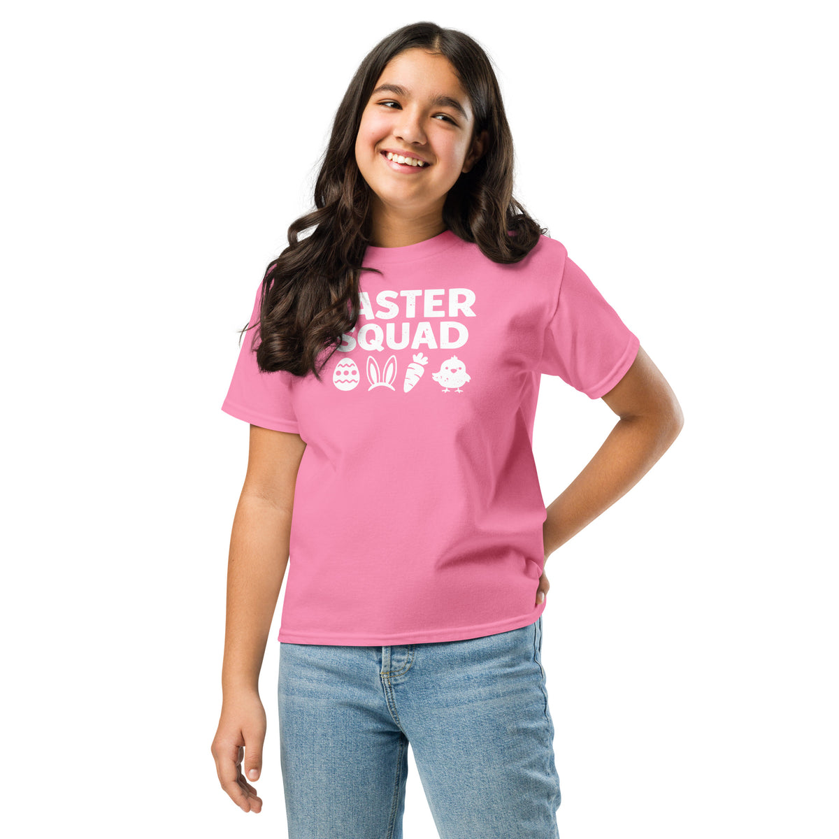 Back/detail view of Easter Squad (Bunny Icons) Design Youth classic tee graphic T-shirt