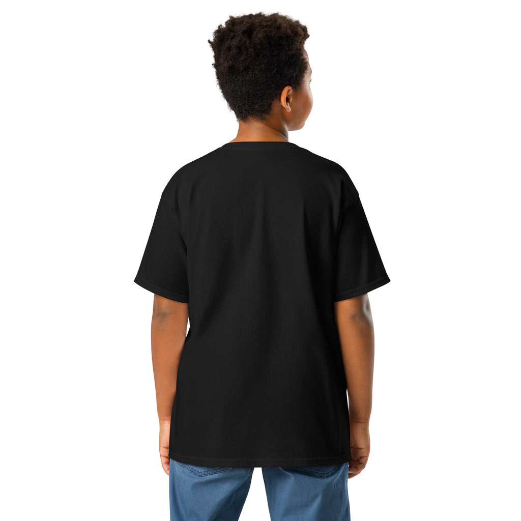 Back/detail view of Egg Hunter Design (Bunny + Eggs) Youth classic tee graphic T-shirt