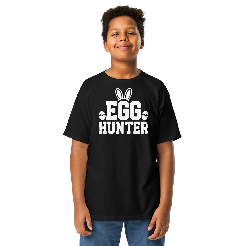 Back/detail view of Egg Hunter Design (Bunny + Eggs) Youth classic tee graphic T-shirt