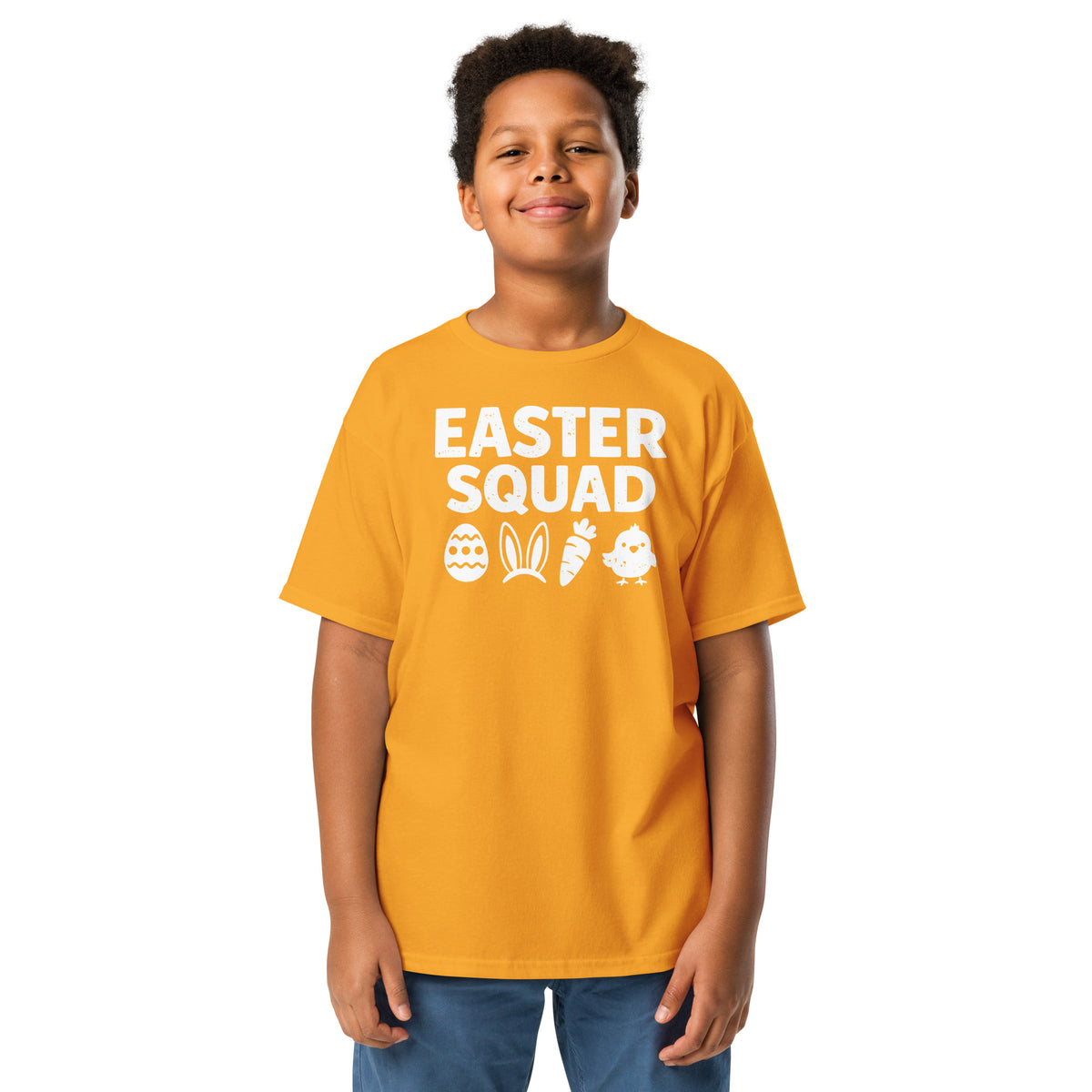 Back/detail view of Easter Squad (Bunny Icons) Design Youth classic tee graphic T-shirt