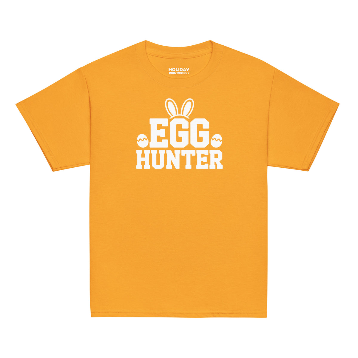 Front/product view of Egg Hunter Design (Bunny + Eggs) Youth classic tee graphic T-shirt