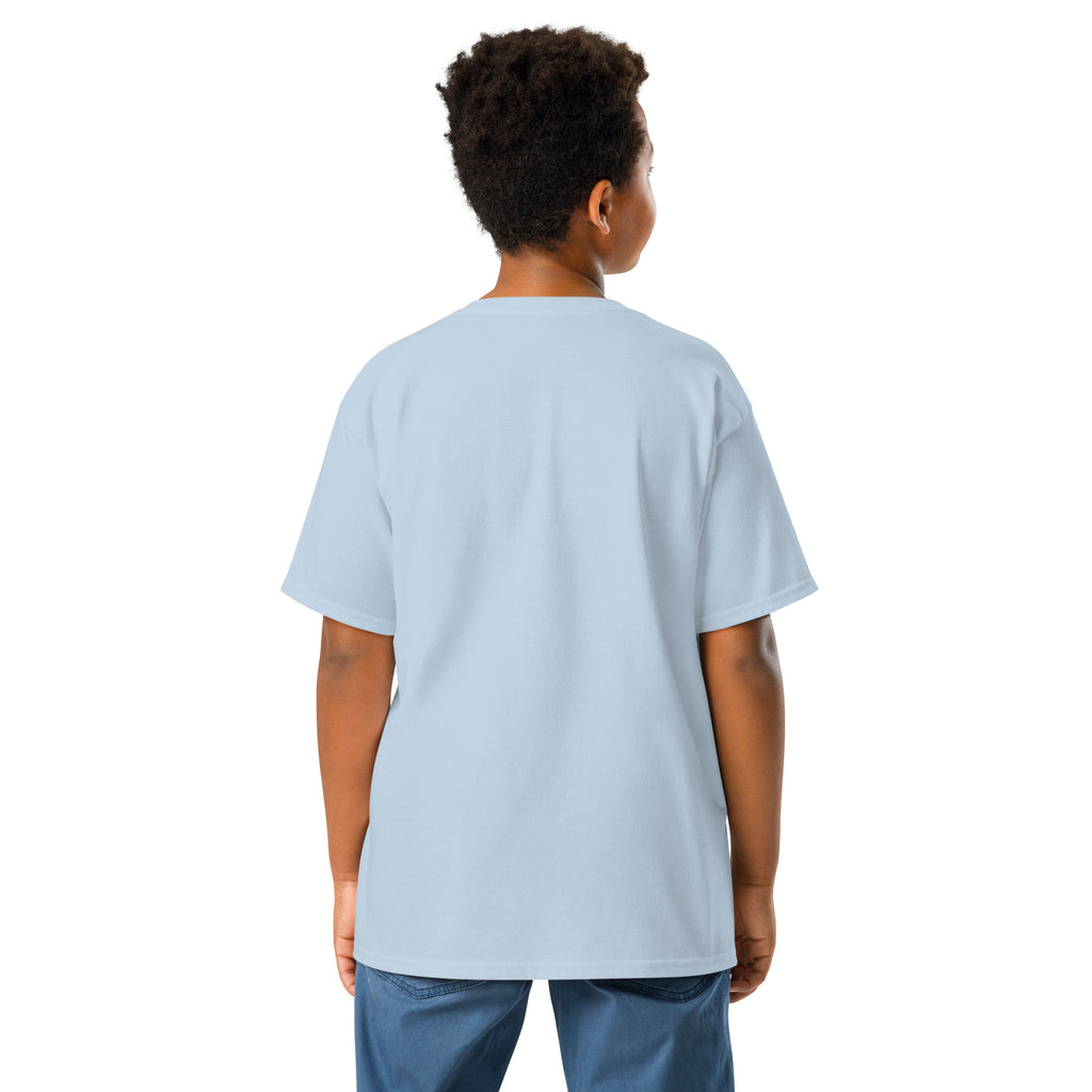 Back/detail view of Egg Hunter Design (Bunny + Eggs) Youth classic tee graphic T-shirt
