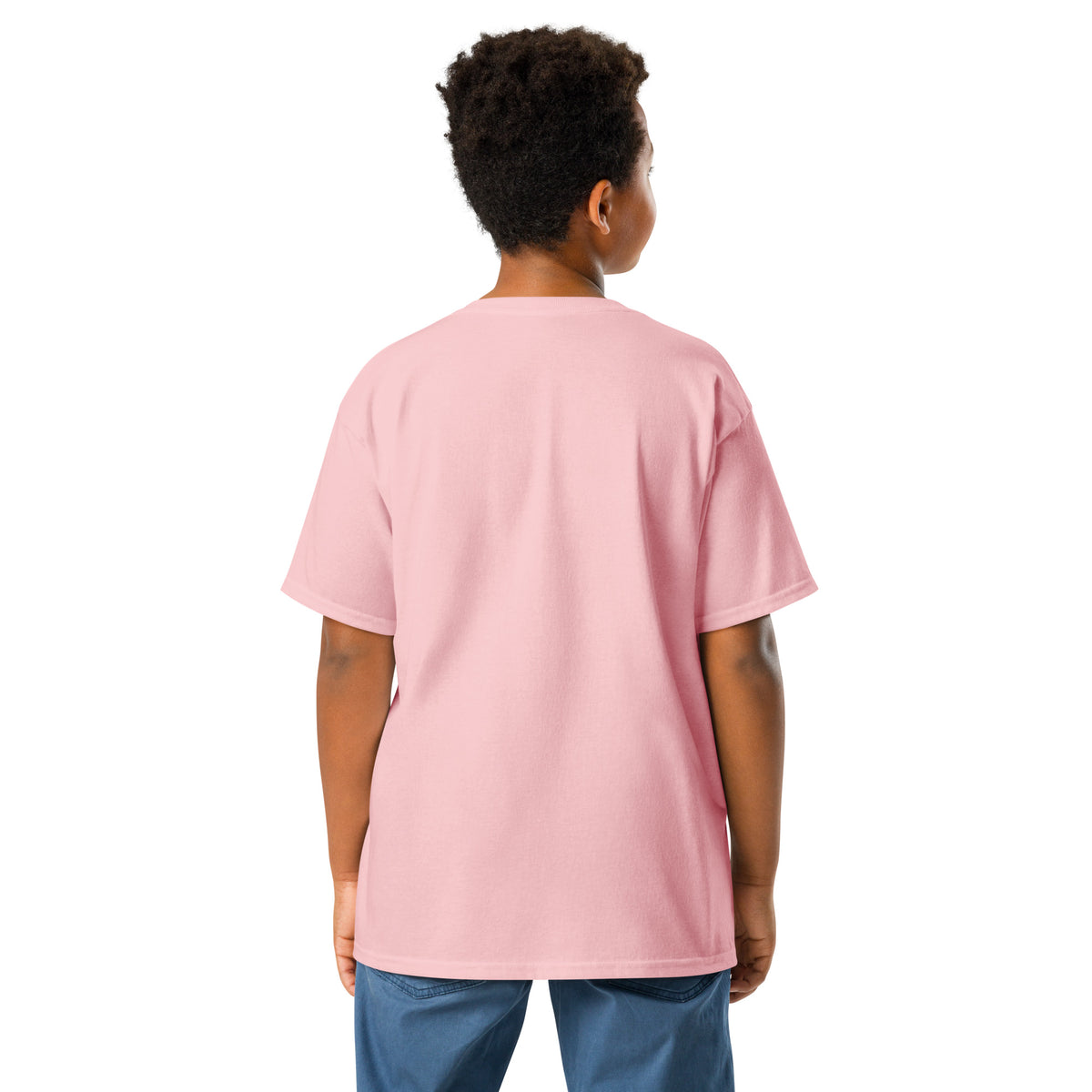 Back/detail view of Egg Hunter Design (Bunny + Eggs) Youth classic tee graphic T-shirt