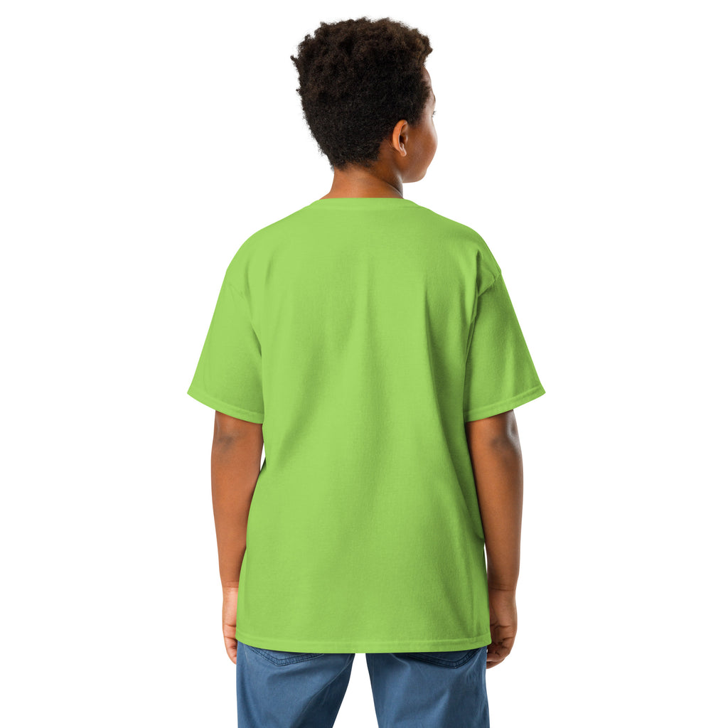 Back/detail view of Egg Hunter Design (Bunny + Eggs) Youth classic tee graphic T-shirt