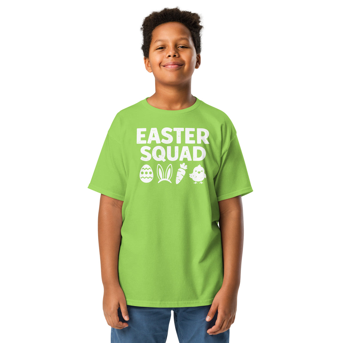 Back/detail view of Easter Squad (Bunny Icons) Design Youth classic tee graphic T-shirt