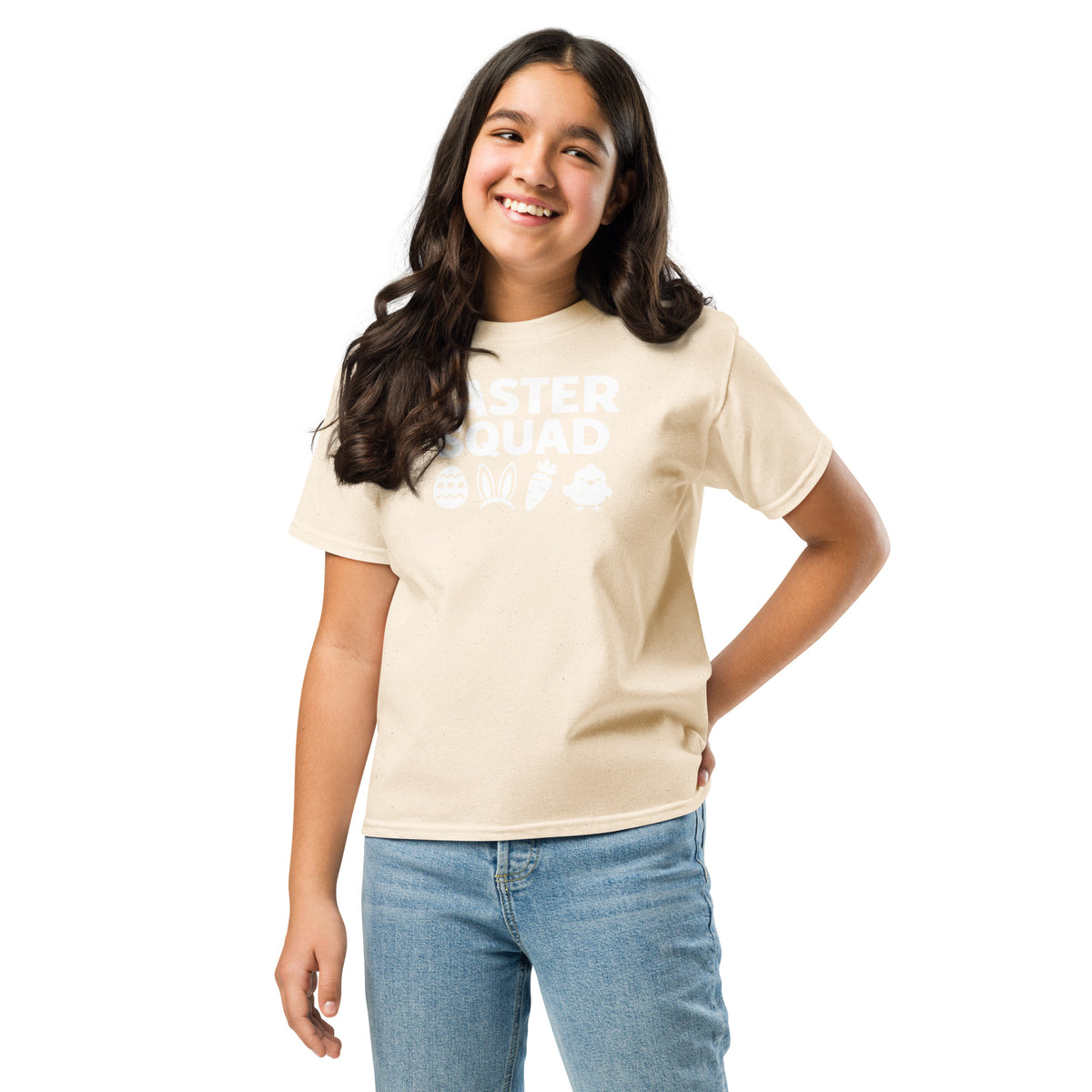 Back/detail view of Easter Squad (Bunny Icons) Design Youth classic tee graphic T-shirt