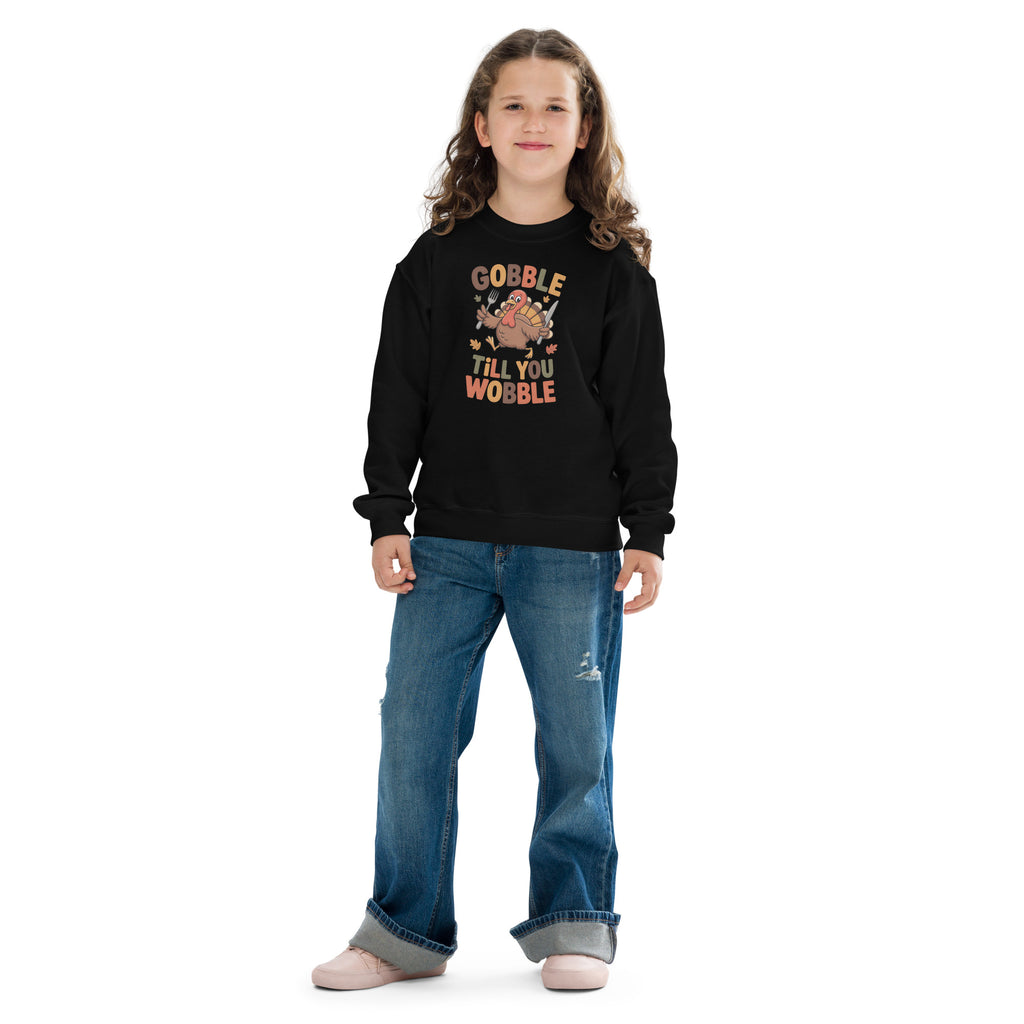 Back/detail view of Gobble Till You Wobble – Youth Crewneck Sweatshirt graphic sweatshirt