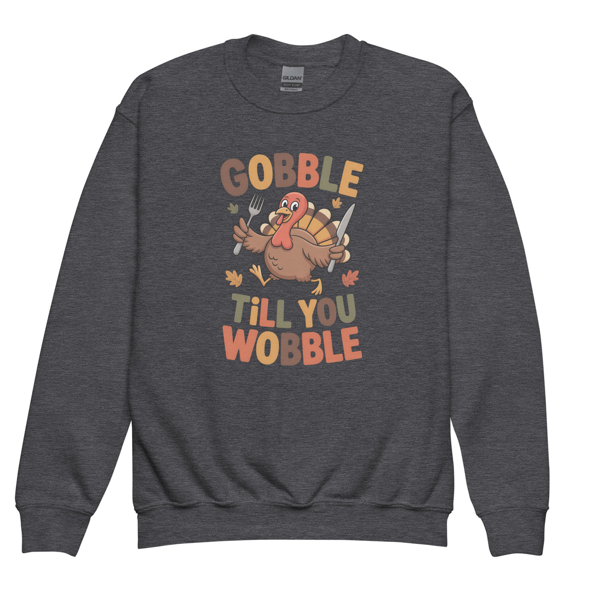 Back/detail view of Gobble Till You Wobble – Youth Crewneck Sweatshirt graphic sweatshirt