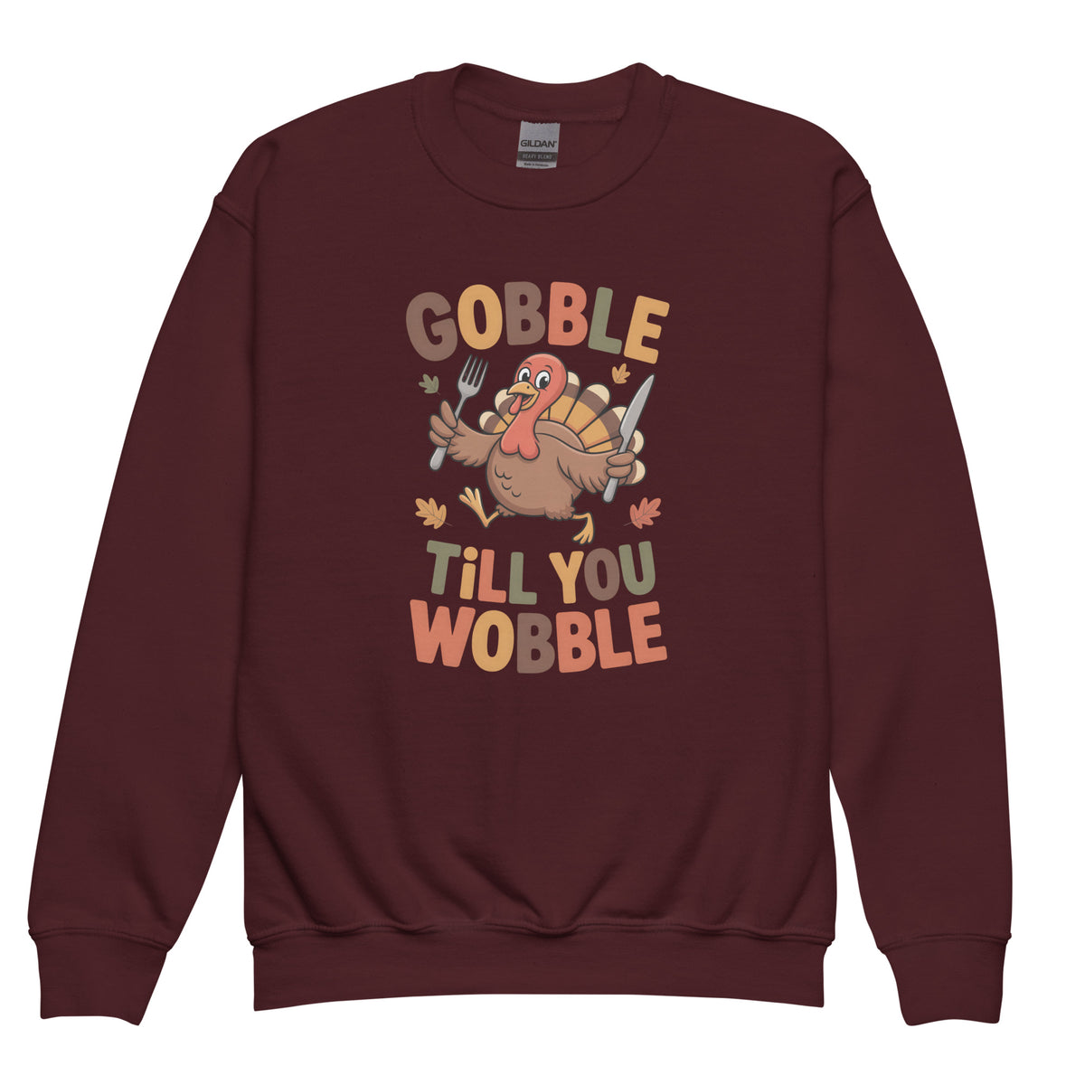Back/detail view of Gobble Till You Wobble – Youth Crewneck Sweatshirt graphic sweatshirt