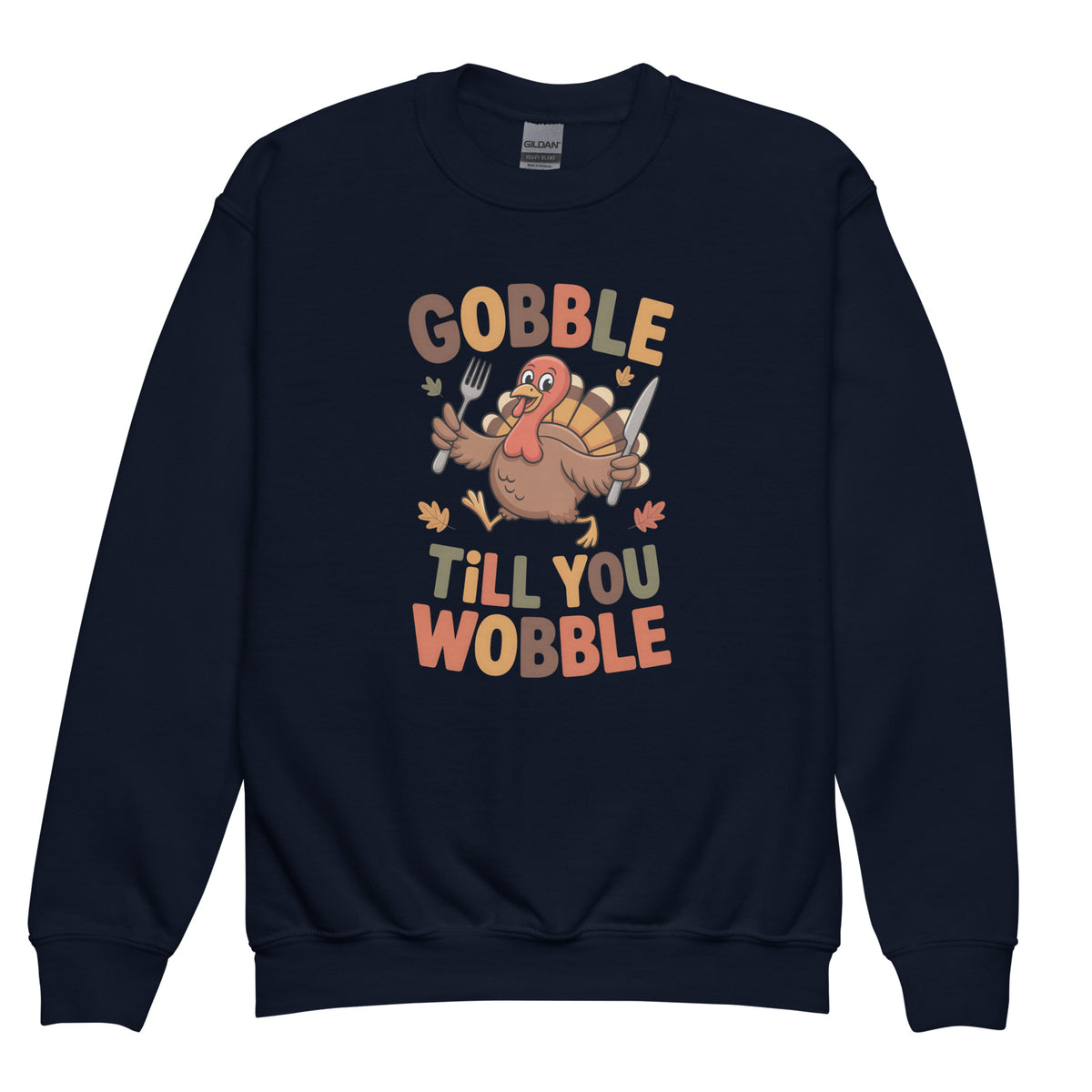 Back/detail view of Gobble Till You Wobble – Youth Crewneck Sweatshirt graphic sweatshirt