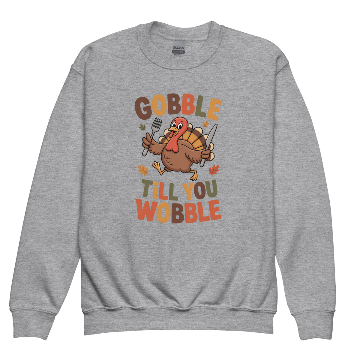 Back/detail view of Gobble Till You Wobble – Youth Crewneck Sweatshirt graphic sweatshirt