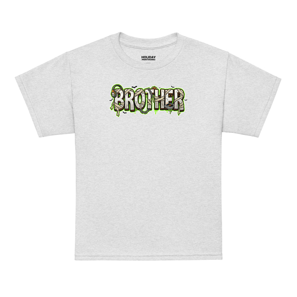 BROTHER Halloween monster name Youth T-Shirt in Black with spooky front lettering and blank back