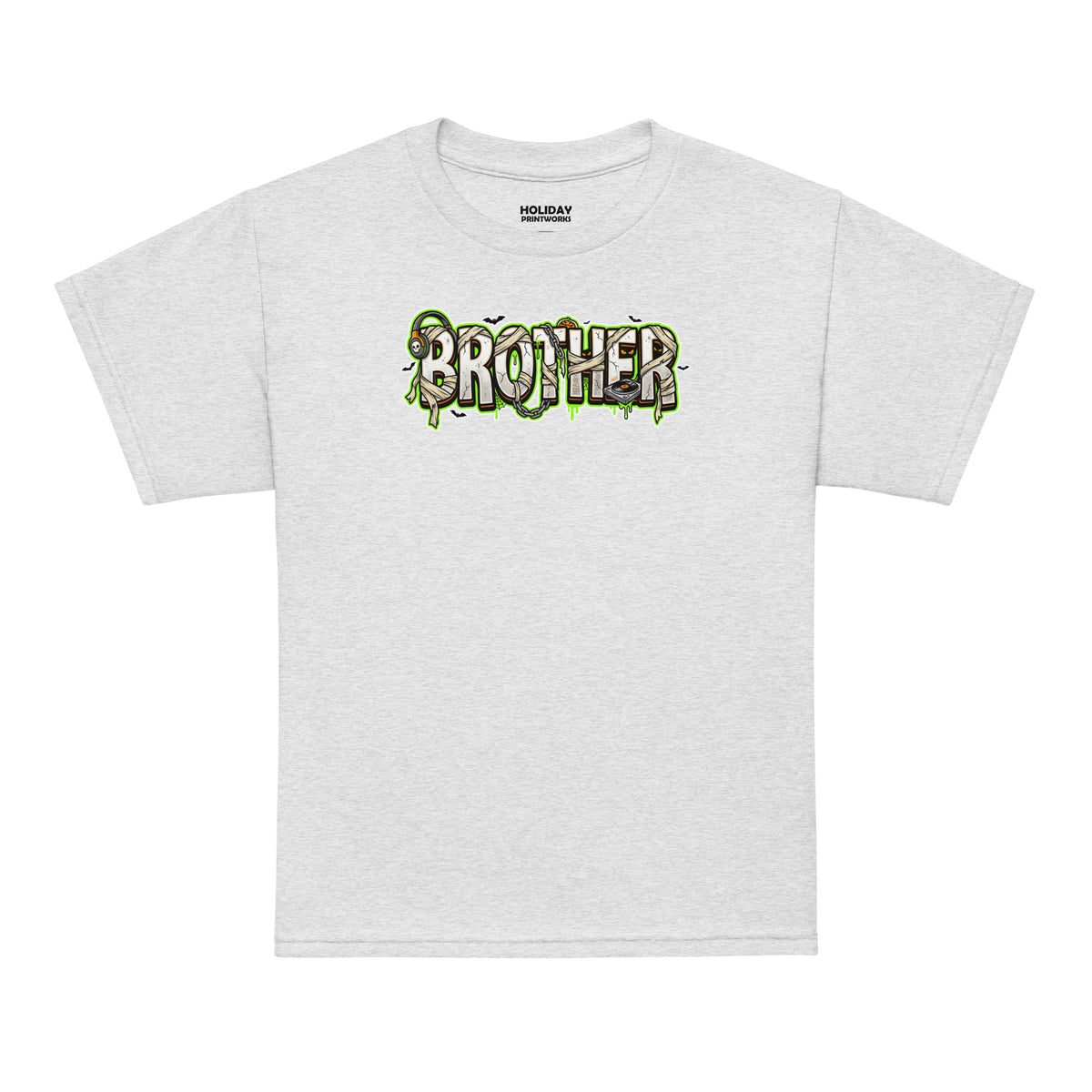 BROTHER Halloween monster name Youth T-Shirt in Black with spooky front lettering and blank back
