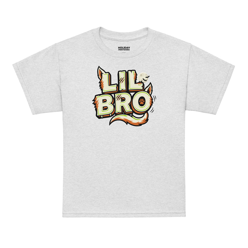 LIL BRO Halloween monster name Youth T-Shirt in Black with spooky front lettering and blank back