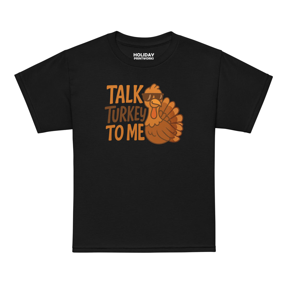 Back/detail view of Talk Turkey to Me – Kids Thanksgiving Sports T-Shirt graphic T-shirt